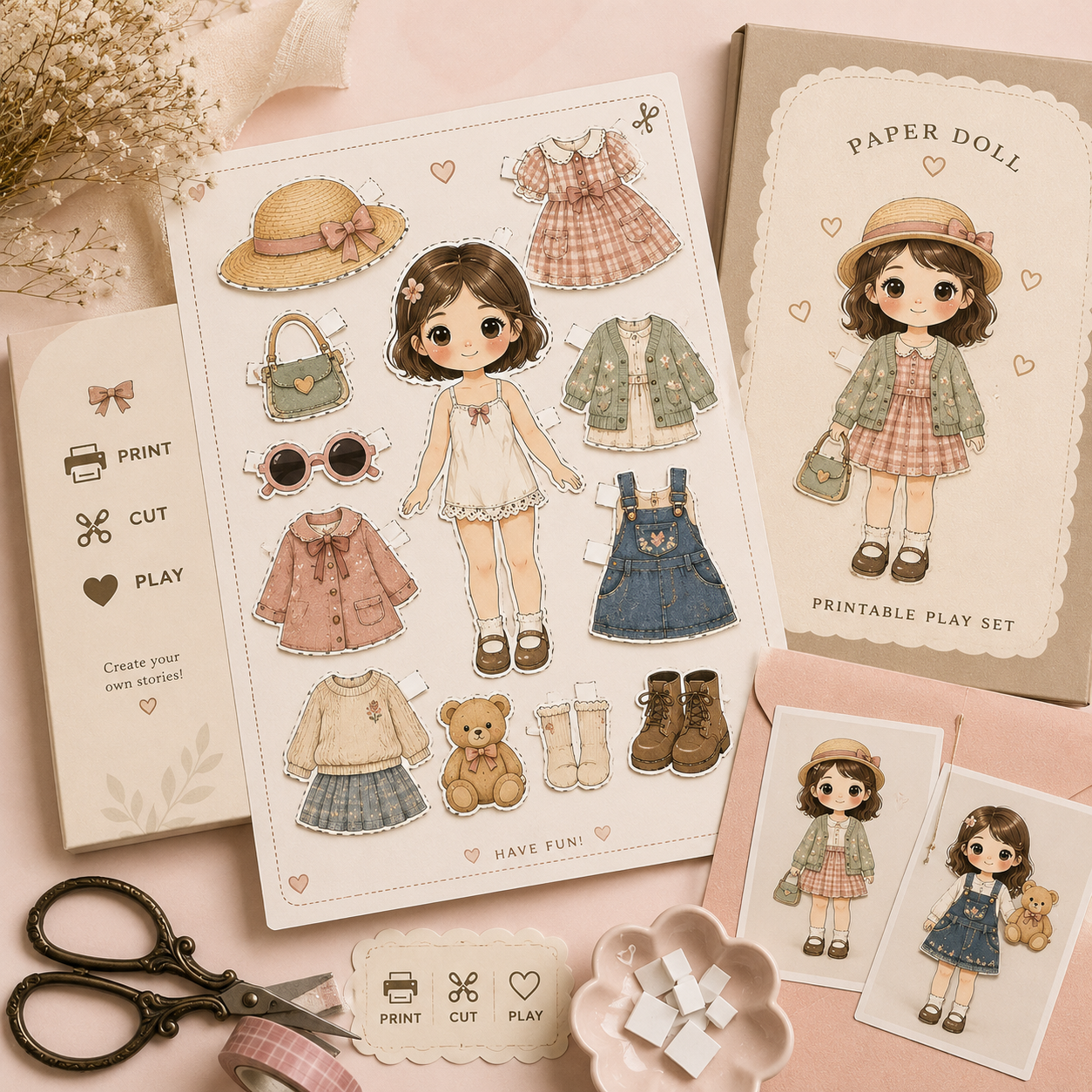 Nola Printable Paper Doll | Cut & Play Dress Up PDF | Instant Digital Download