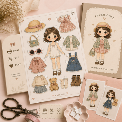 Nola Printable Paper Doll | Cut & Play Dress Up PDF | Instant Digital Download