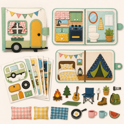 🥇 Printable Camper Quiet Book PDF | Interactive Camping Activity Book for Kids