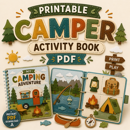 🥇 Printable Camper Quiet Book PDF | Interactive Camping Activity Book for Kids