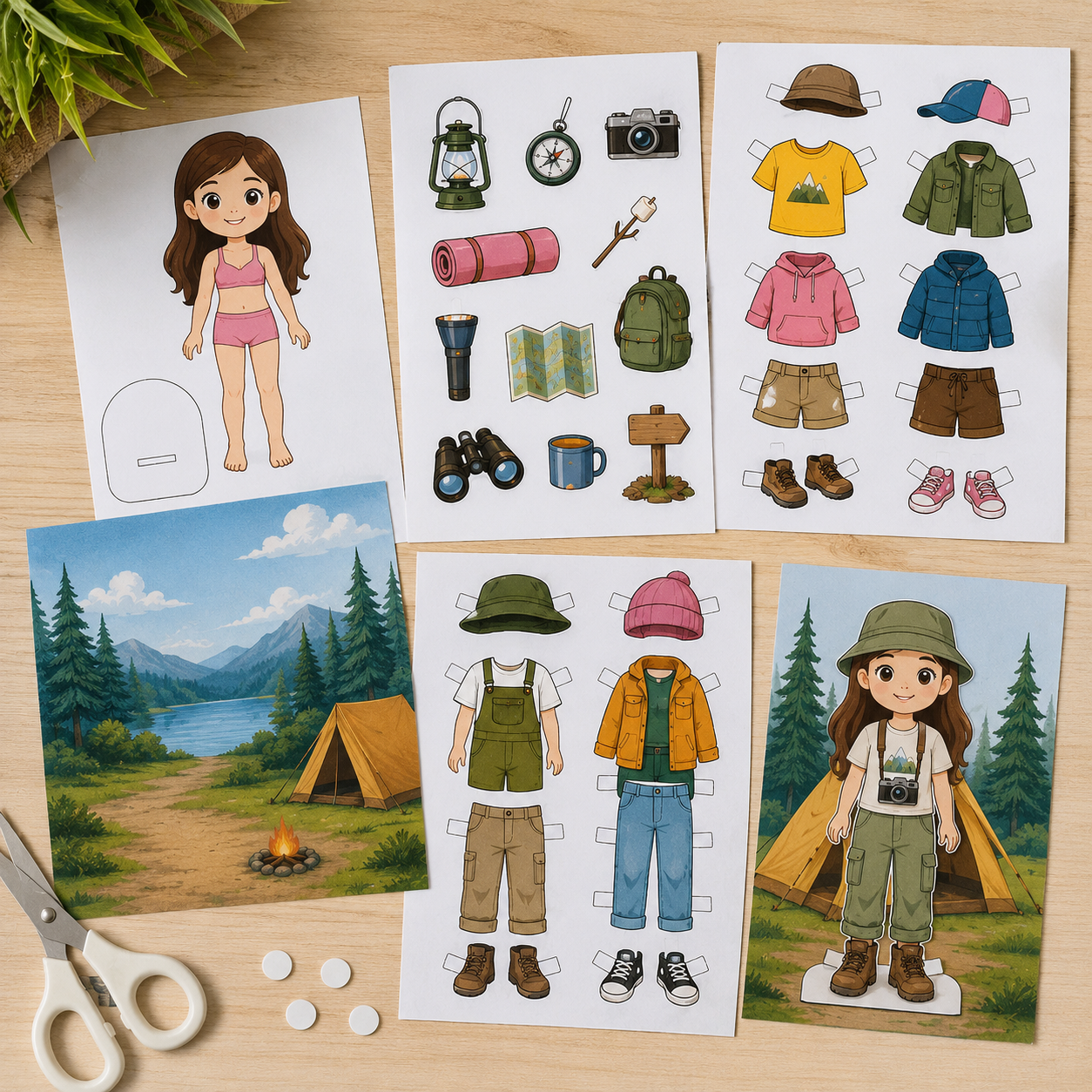Camping Paper Doll Printable | Dress Up Doll Activity PDF | Instant Download