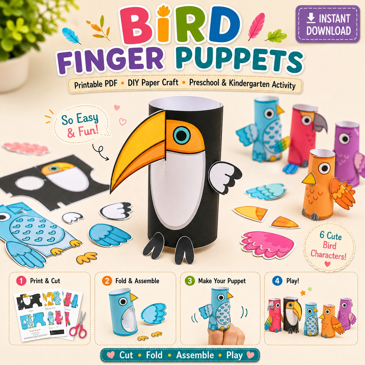 4-in-1 Printable Interactive Animal Craft Bundle – DIY Kids Paper Toys