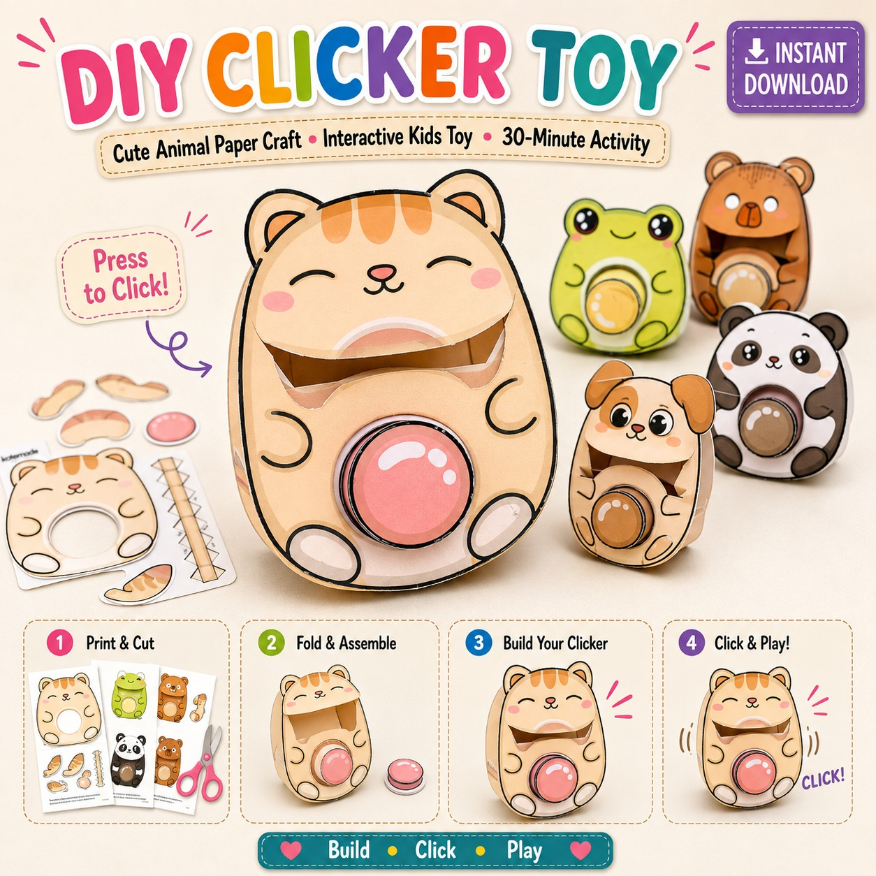 4-in-1 Printable Interactive Animal Craft Bundle – DIY Kids Paper Toys