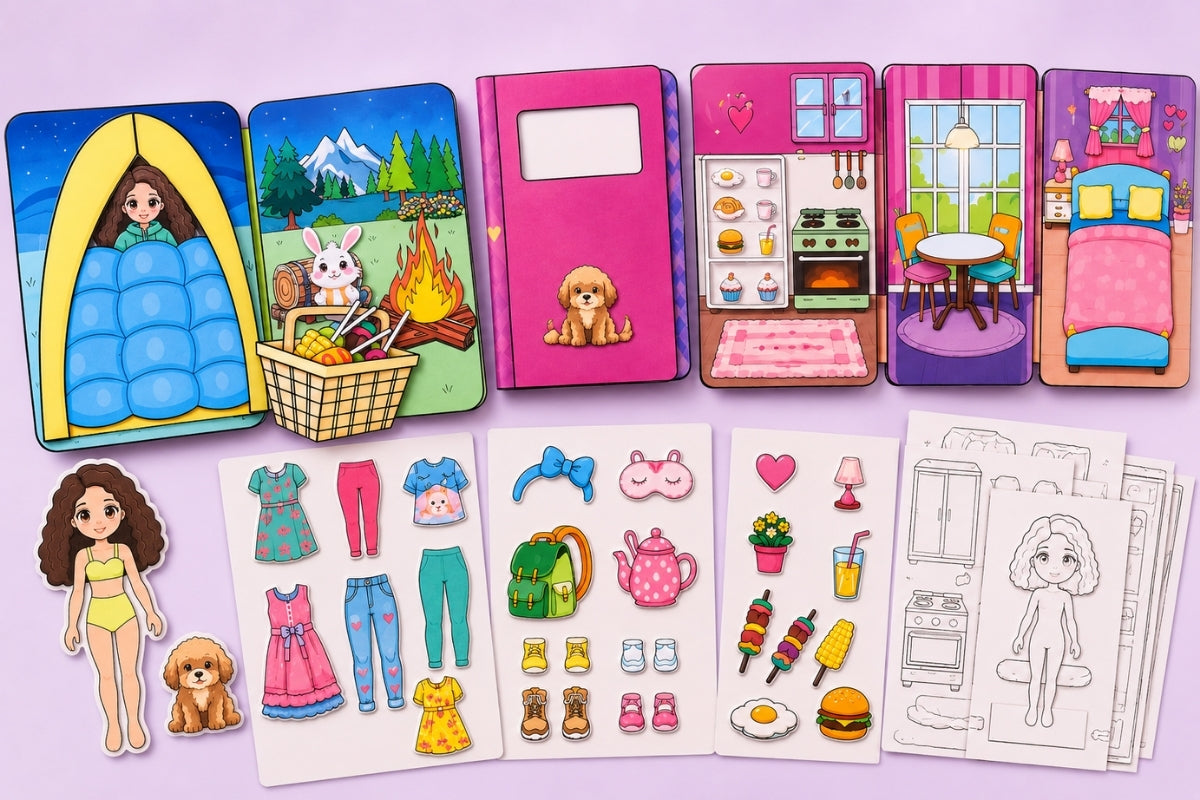4-in-1 Printable Paper Doll & Interactive Quiet Book Craft Bundle for Kids