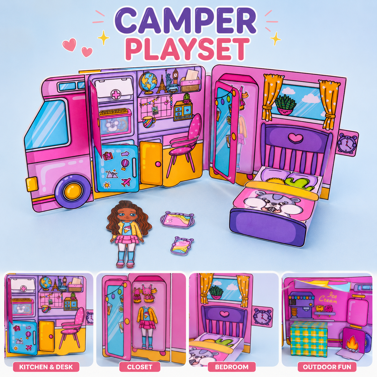 🥇 Printable Camper Quiet Book PDF | Interactive Camping Activity Book for Kids