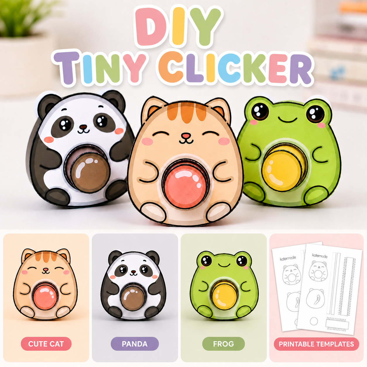 Printable Clicker Toy Template Bundle | DIY Animal Push Toy PDF | Instant Download