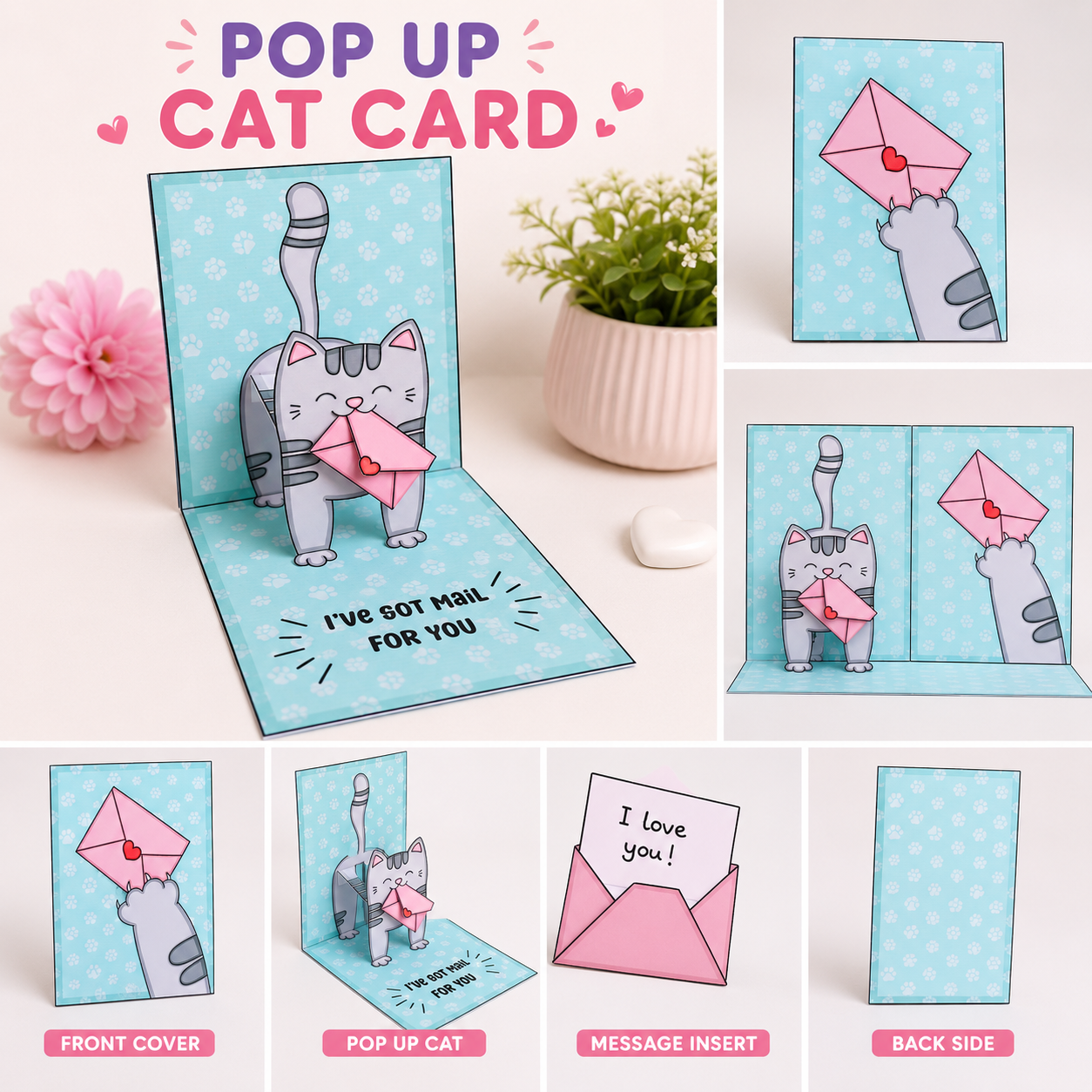 Printable Pop-Up Cat Mail Card | DIY Paper Craft PDF