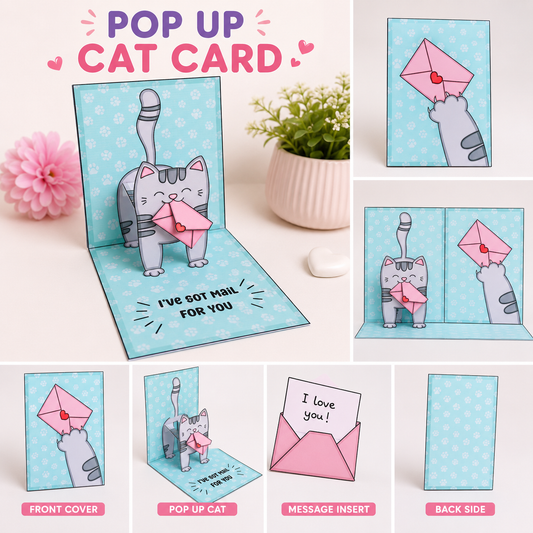 Printable Pop-Up Cat Mail Card | DIY Paper Craft PDF