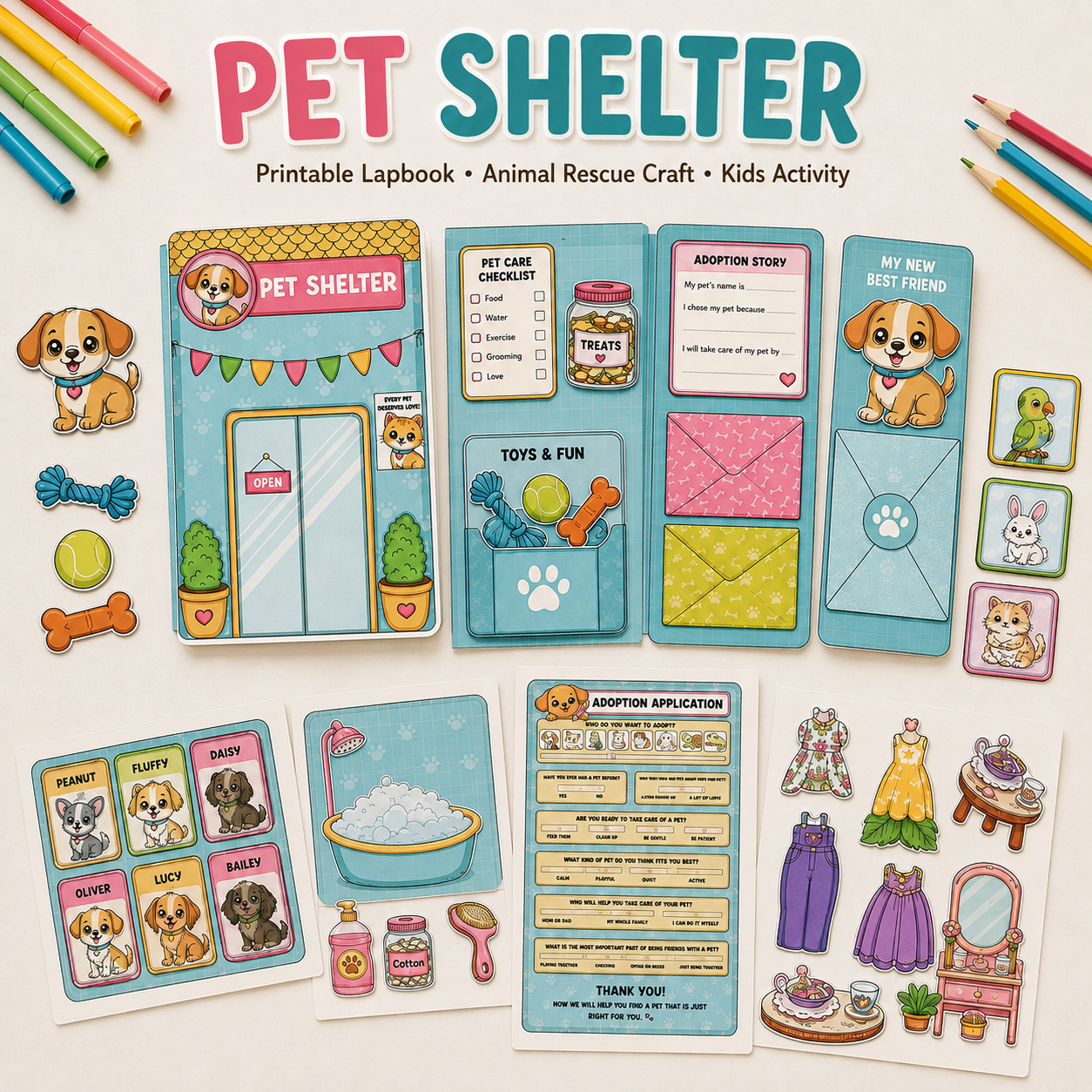 3-in-1 Printable Pretend Play Craft Bundle – Donut Shop, Fairy Doll House & Pet Shelter